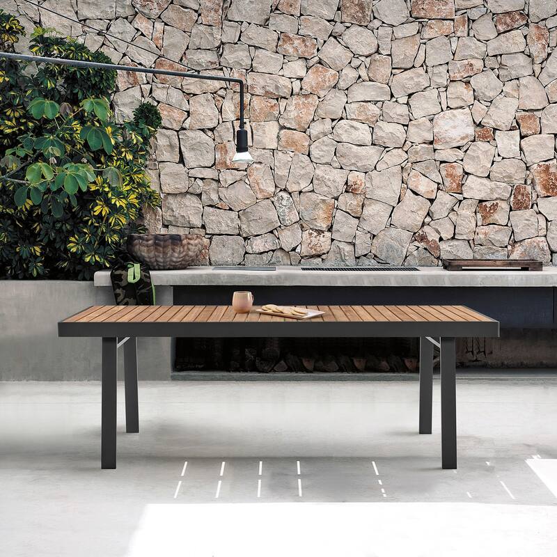 Nofi 87 inch Solid Teak Wood Outdoor Dining Table with Aluminum Legs