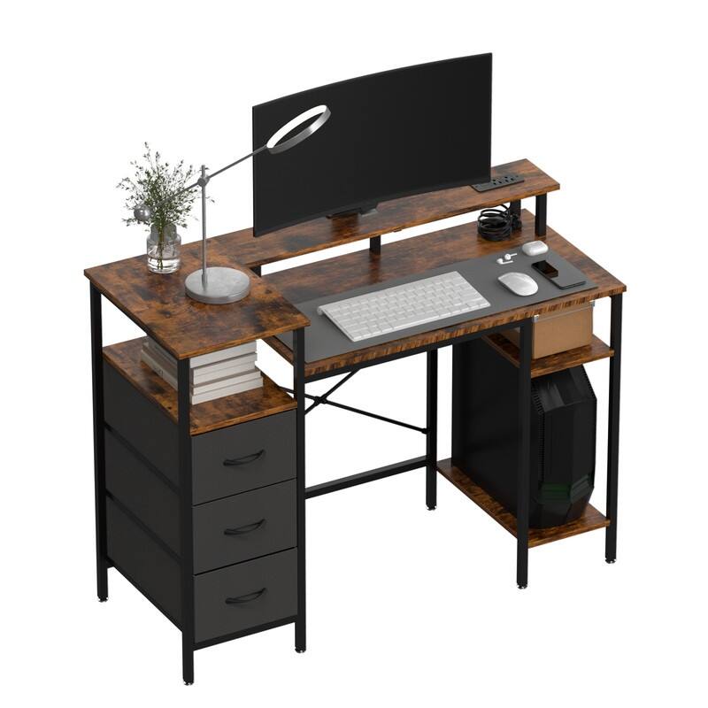 47'' Computer Gaming Office Desk with Charging Station , Storage Drawers, Versatile Writing Work Desk for Home Office Study