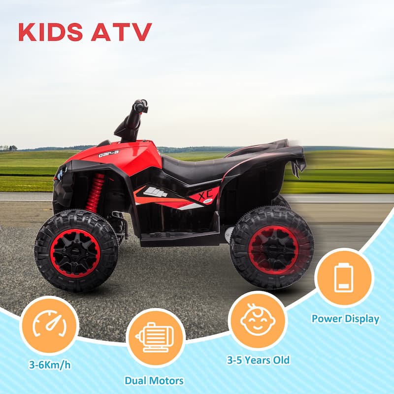 Aosom 12V Kids ATV Quad Car with Forward & Backward Function, Four Wheeler for Kids with Wear-Resistant Wheels, Music