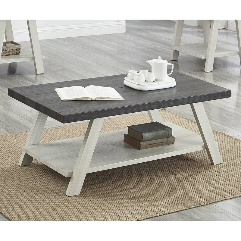 48" Modern Rectangular Coffee Table with Storage Shelf and Splayed Legs for Living Room