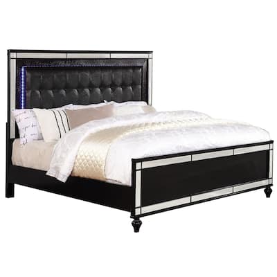 Derc Modern Solid Wood Upholstered Tufted Panel Bed with LED by Furniture of America