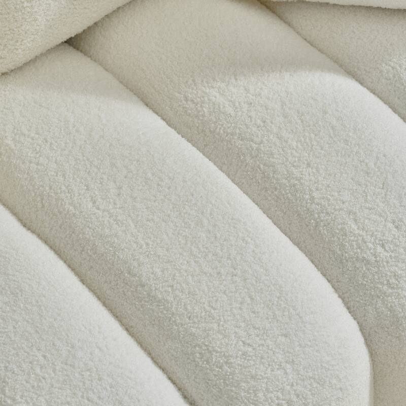 38.1" Off White Teddy Fabric Sofa for Apartment, Office and Living Room