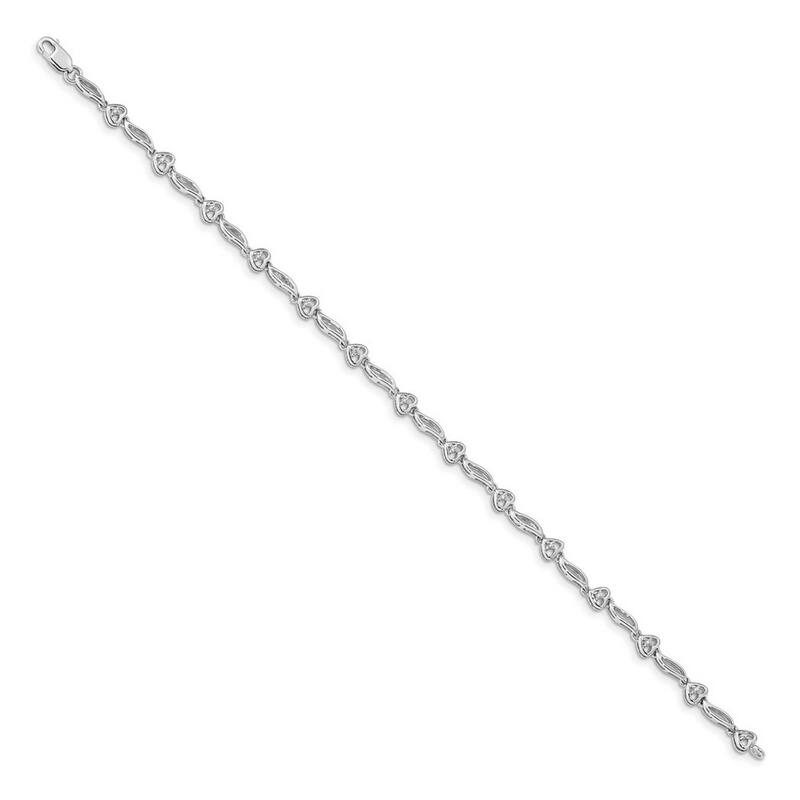 Curata 14k White Gold Polished Diamond Love Heart Bracelet