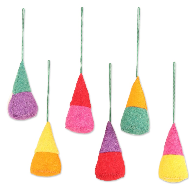 Novica Handmade Lucky Gnomes Wool Felt Ornaments (Set Of 6)
