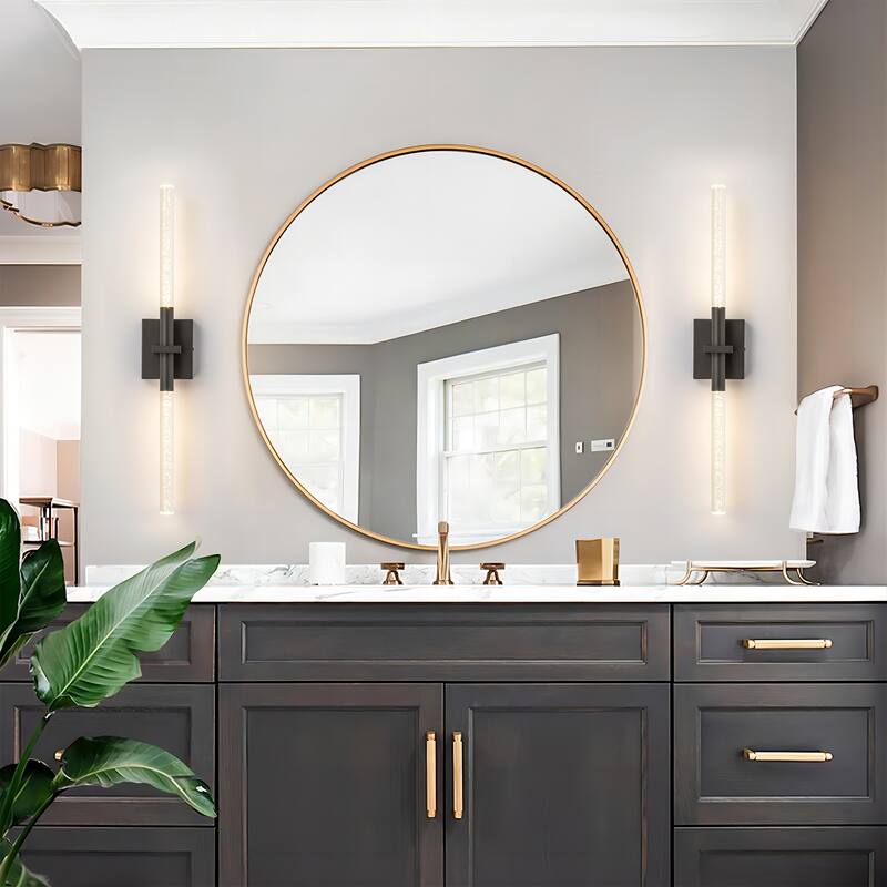 1-Light Modern Linear Black/Gold Integrated LED 3000K Warm Light Bathroom Vanity Light Bar - 4.3 in. W x 27.5 in. H x 3.7 in. D