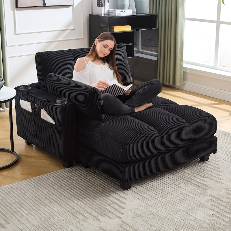 GDFStudio - Corduroy Oversized 44.09" Chaise Sleeper Sofa