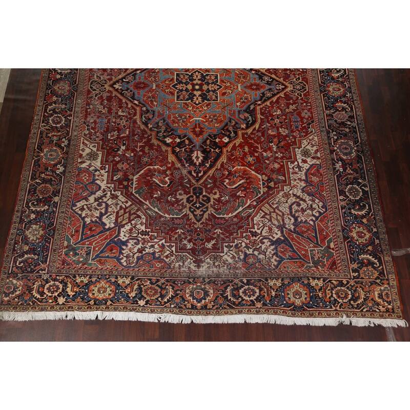 Antique Vegetable Dye Heriz Serapi Persian Wool Area Rug Hand-knotted - 11'7" x 15'10"