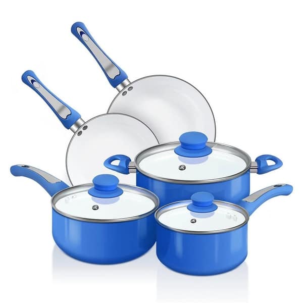 8 Piece Pots Pans Nonstick Ceramic Coating Cookware Set Bed Bath