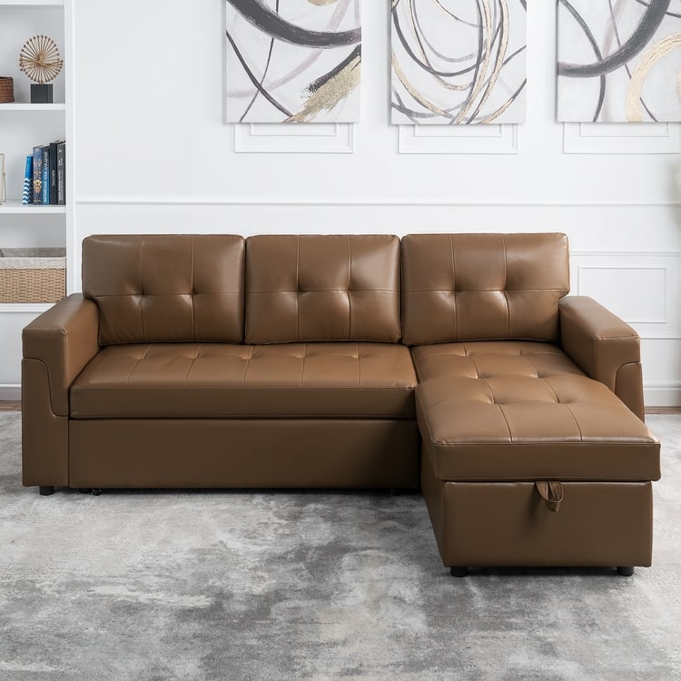 Perry Modern Reversible Sleeper Sectional Sofa with Storage Chaise, Pullout Sleeper Sofa Couch Bed for Living Room
