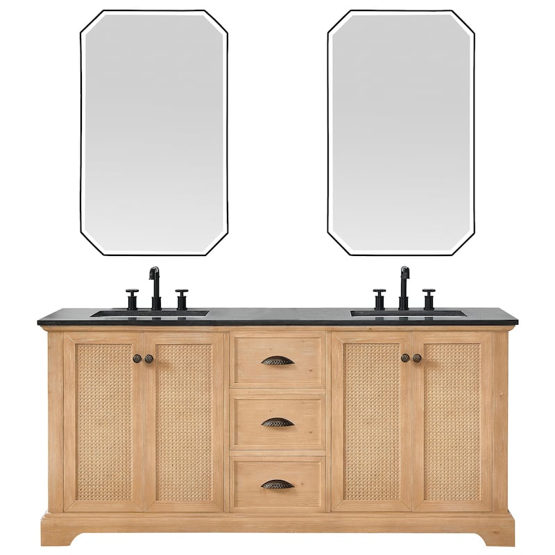 Hervas Bath Vanity with Natural Marble Top and Mirror - 72in. - Celestite Marble Top