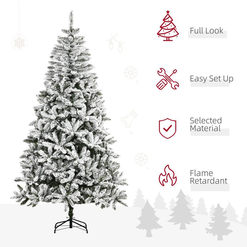 7.5ft Snow Flocked Artificial Pine Christmas Tree with Realistic Branches