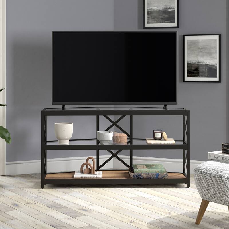 Celine Hexagonal TV Stand - Blackened Bronze/MDF Shelves