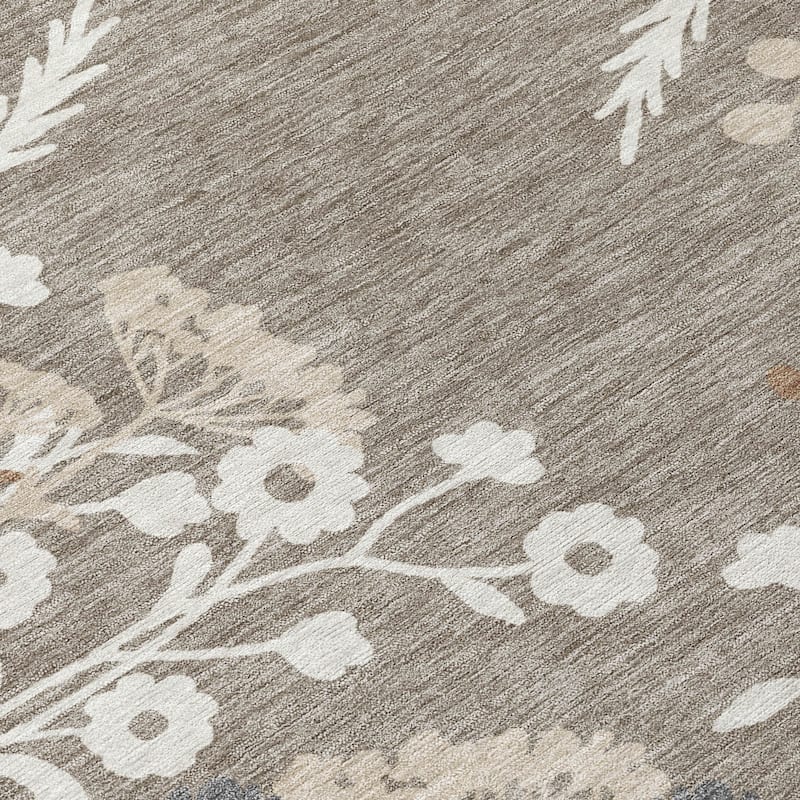 Machine Washable Indoor/ Outdoor Floral Border Chantille Rug