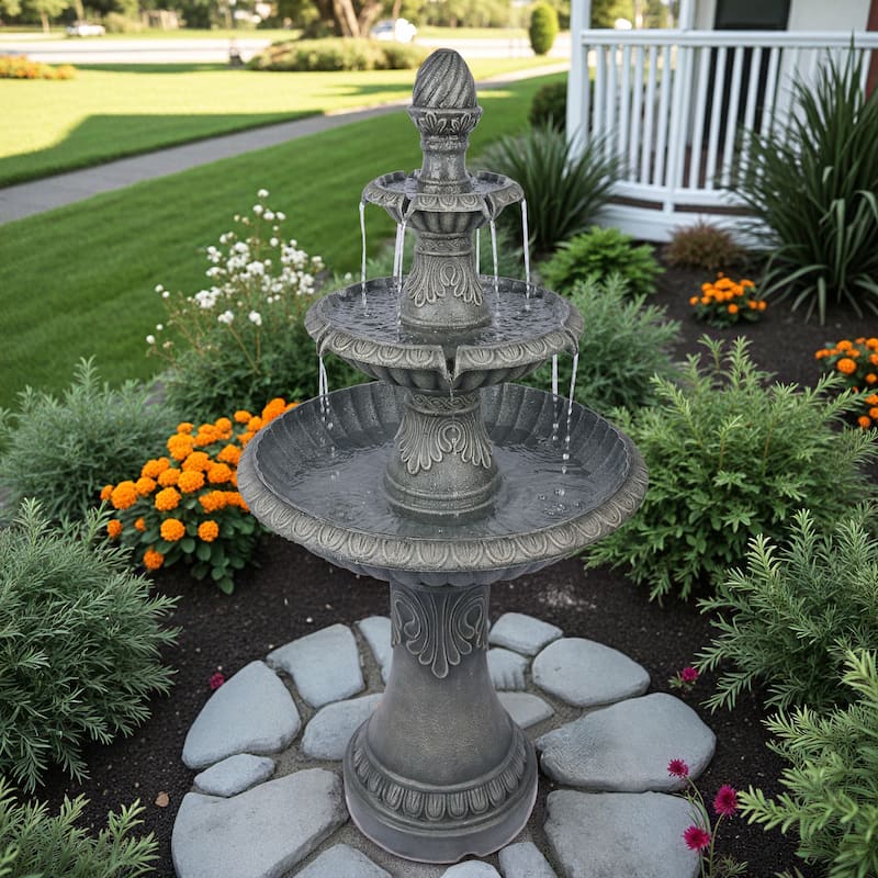 Classic 3 Tier Outdoor Water Fountain with Adjustable Flow ETL Certified Pump for Garden Patio Backyard