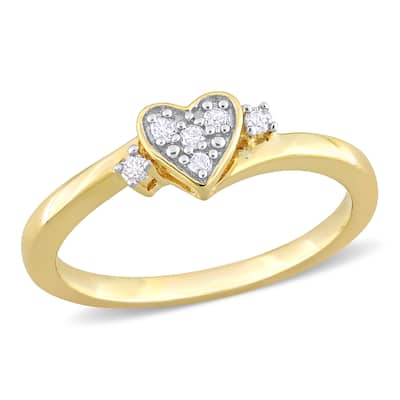 Miadora 1/10ct TDW Diamond Heart Ring in Yellow Silver