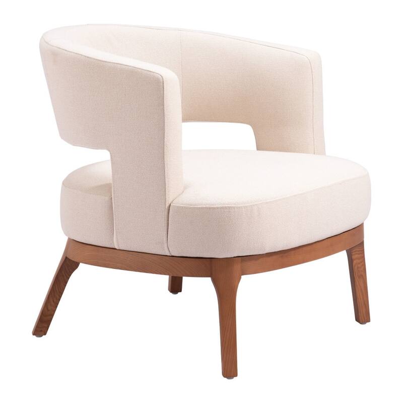 HomeRoots 27" Beige And Brown Fabric And Wood Arm Chair - 26.8' X '27.2' X '27.2