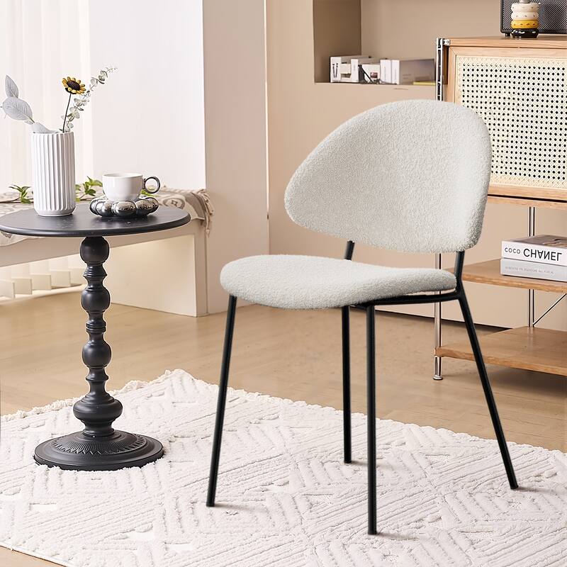 Set of 4 Upholstered Boucle Fabric Dining Chairs Mid-Century Modern Dining Chairs with Curved Backrest for Dining Room Kitchen