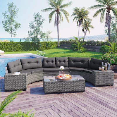 8-Piece Half-Moon Sectional Sofa Set with Rectangular Table
