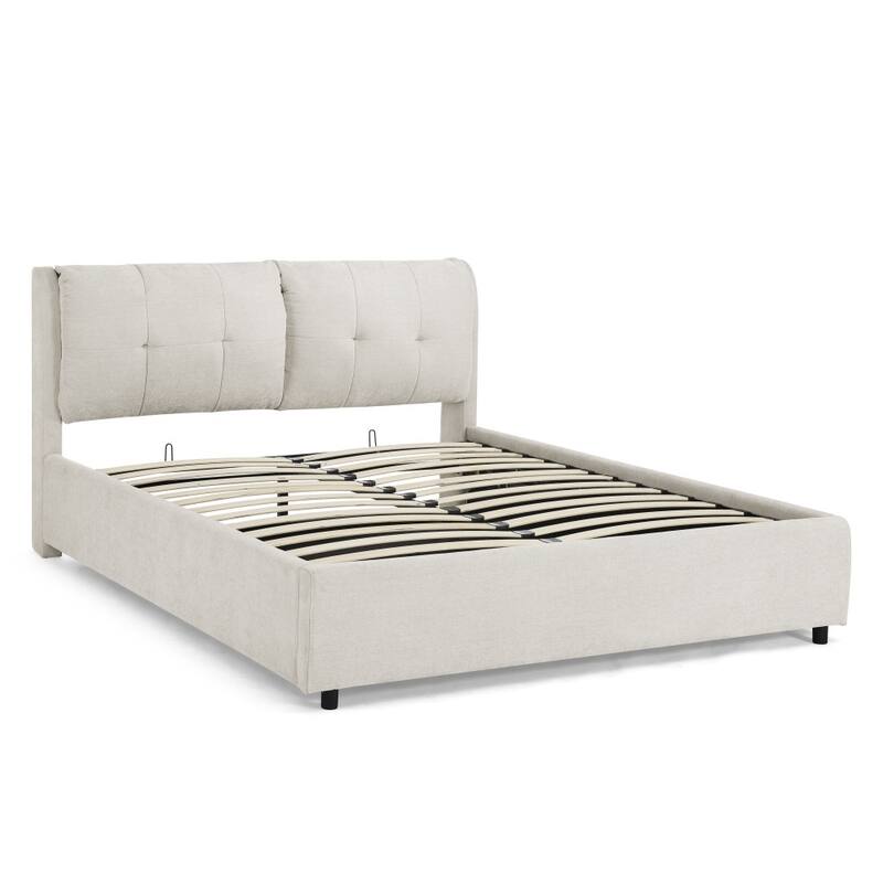 Luxury Upholstered Platform Bed with Integrated Headboard & Storage