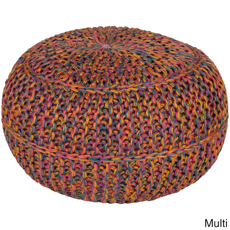 Livabliss Woven Berg Round 20-inch Jute Pouf - Burgundy