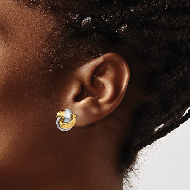 Curata 10k Yellow or Two-tone Gold 8mm Polished Puffed Love Knot Post Earrings