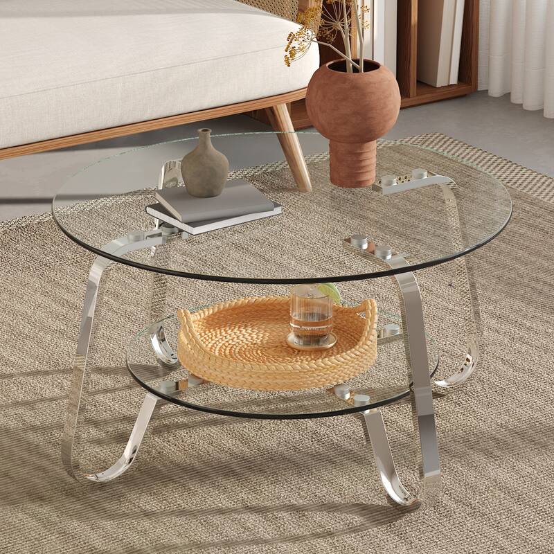 Retro Minimalist Metal Frame Glass Coffee Table, 31.5" Square, Vintage Elegance