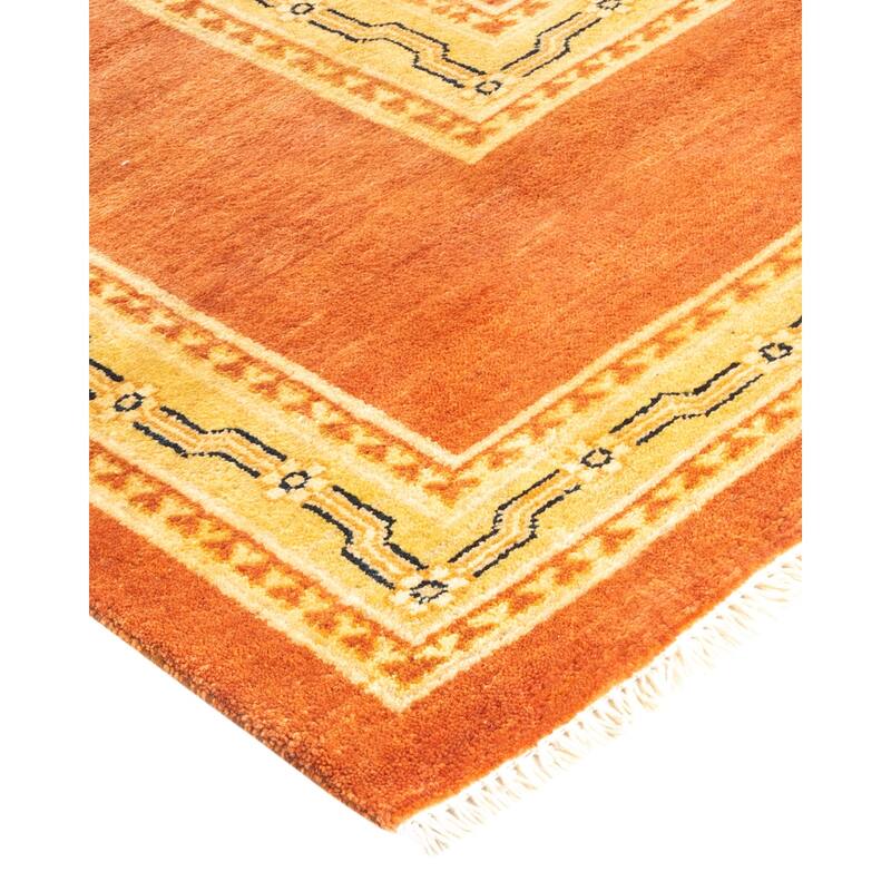 Overton Handknotted Wool Contemporary Floral Brown Area Rug - 8' x 10'