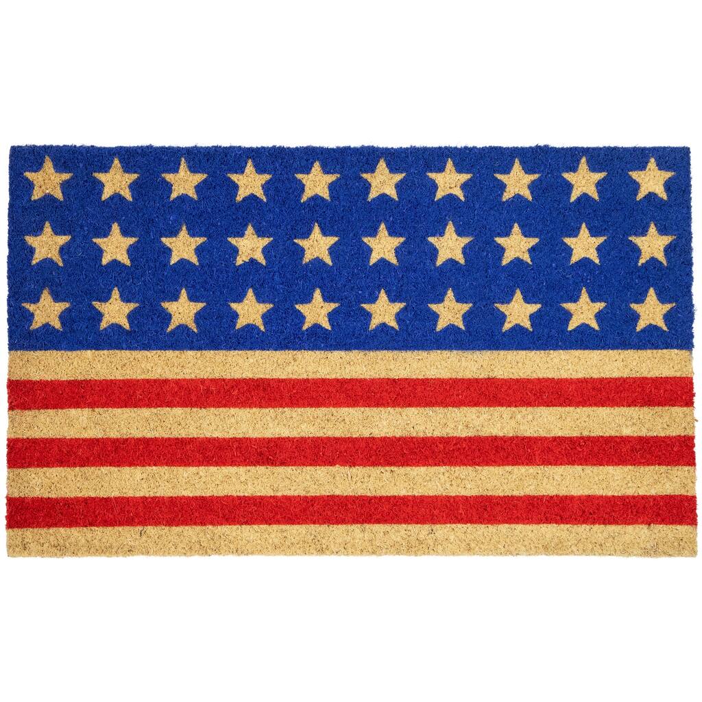 Blue and Red Americana Stars and Stripes Coir Outdoor Doormat - 30
