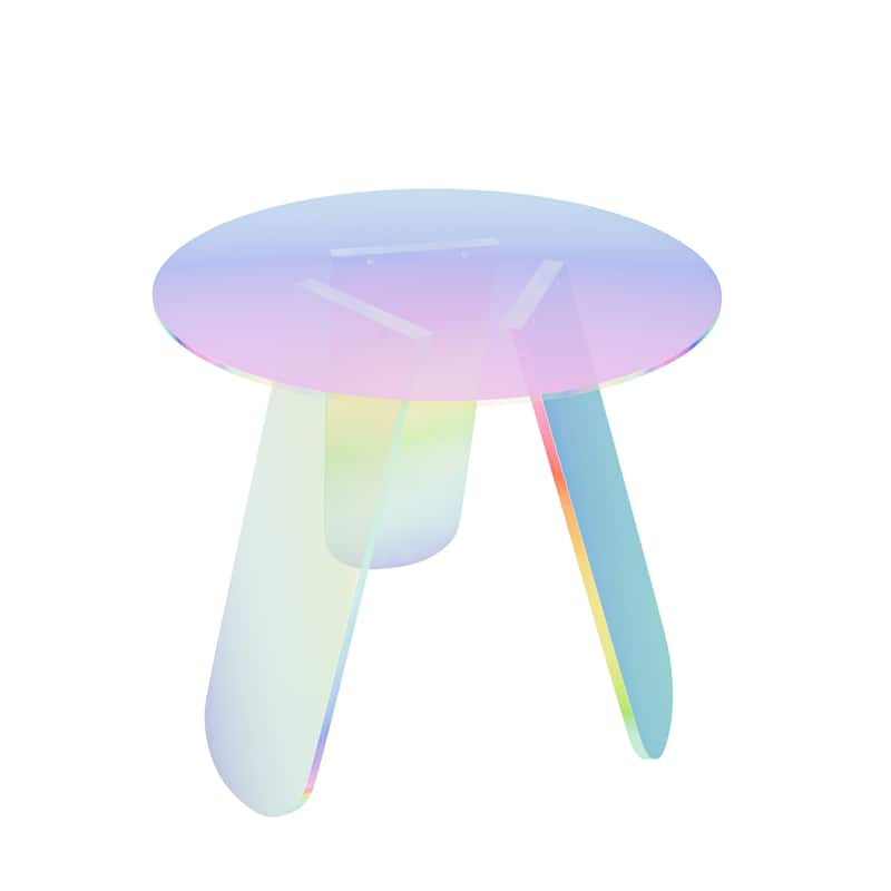 Acrylic Coffee Side Table Round Iridescent Rainbow End Table with PVC Table Cover