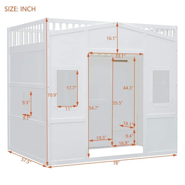 dimension image slide 0 of 3, Full Size House Loft Bed With Ladder and Wardrobe