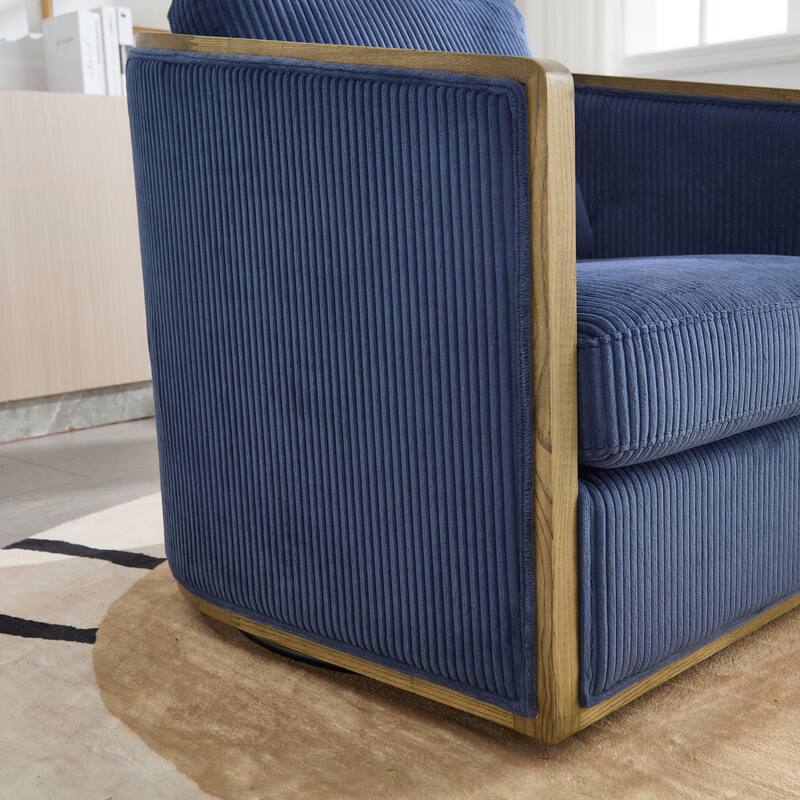 Corduroy Barrel Chair, Comfortable Living Room Accent Sofa Chair, 360 Degree Swivel Side Club Chair Leisure Arm Chair