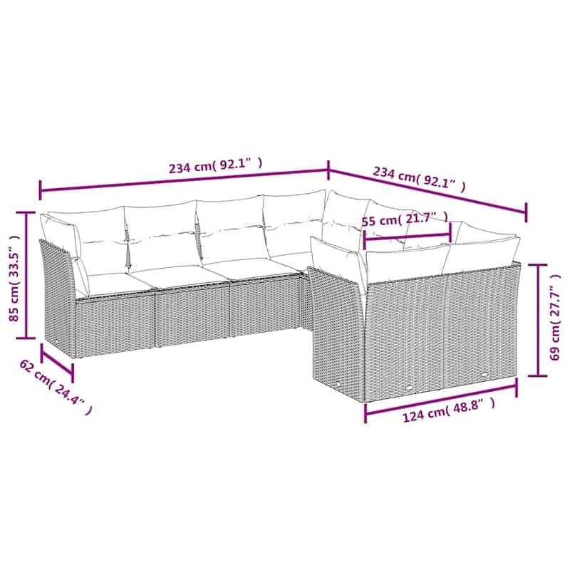 vidaXL 8 Piece Patio Sofa Set with Cushions Black Poly Rattan - 24.4x27.2x24.4