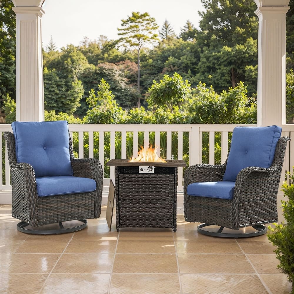 Gymojoy 3-Piece Outdoor Chair Set with Swivel Chairs & 55K BTU Fire Pit Table