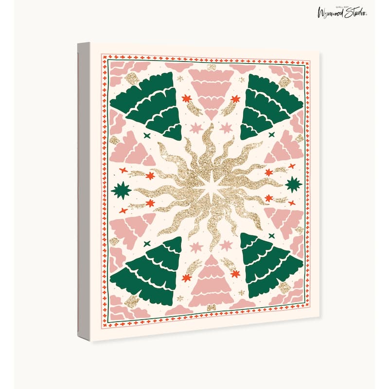 Wynwood Studio Canvas Holiday and Seasonal Scandinavian Christmas Pattern Green Glam Wall Art Canvas Print