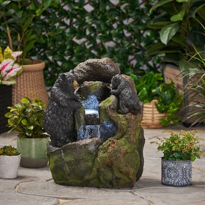 23.75" High Hand Crafted Weather Resistant Floor Fountain, Moss + Black