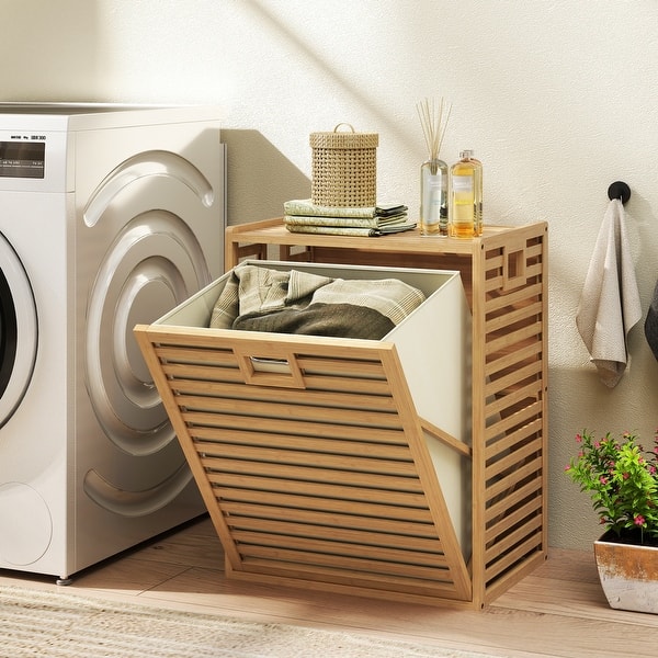 18 Gallon Multi-Room Natural Wicker Laundry Hamper with Airflow Design and Removable Fabric Storage Bin