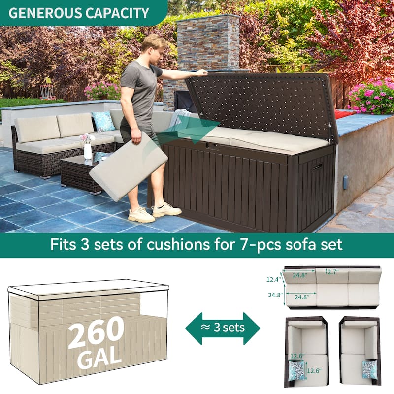 260 Gallons Water Resistant Resin Lockable Deck Box