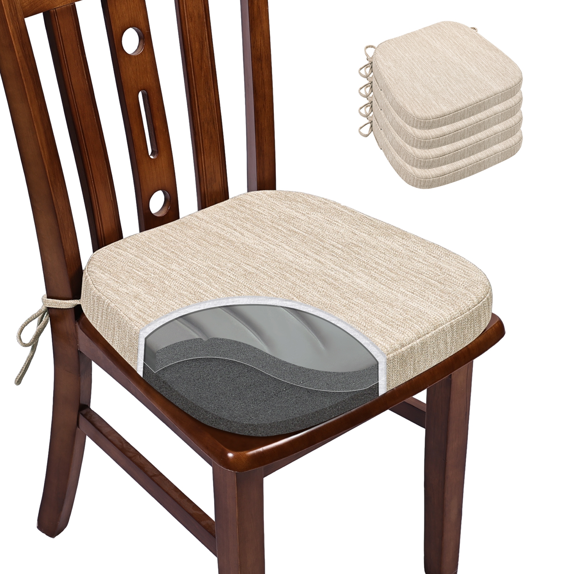 Indoor Patented Bamboo Charcoal Memory Foam Chair Cushion Set of 4 Grey