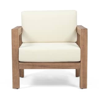 Genser Outdoor Wooden Club Chairs with Cushions by Christopher Knight Home