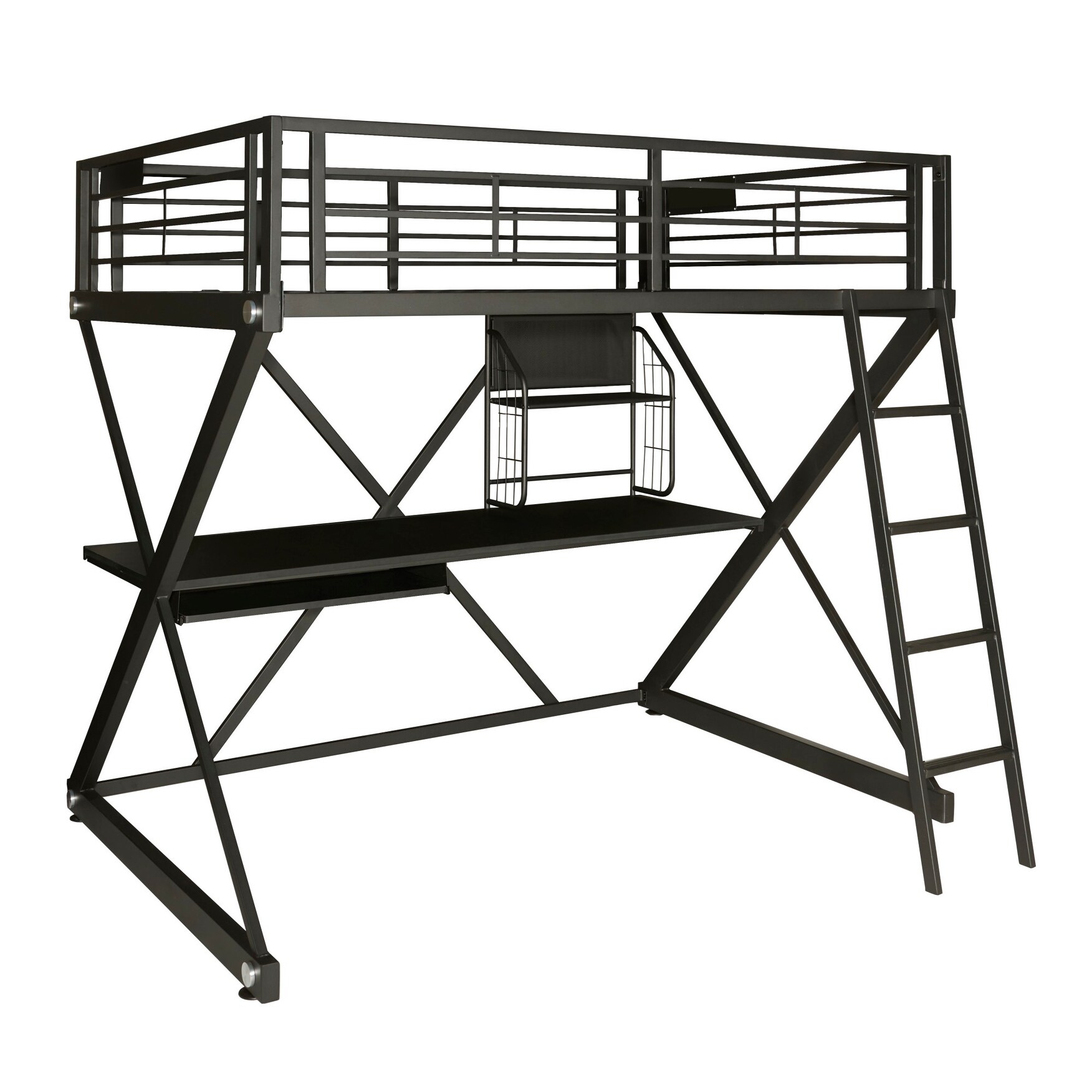 Shop Black Friday Deals On Powell Home Fashions 354 117 Z Bedroom Full Steel Loft Bed Frame With Study Desk Textured Black Overstock 25737403