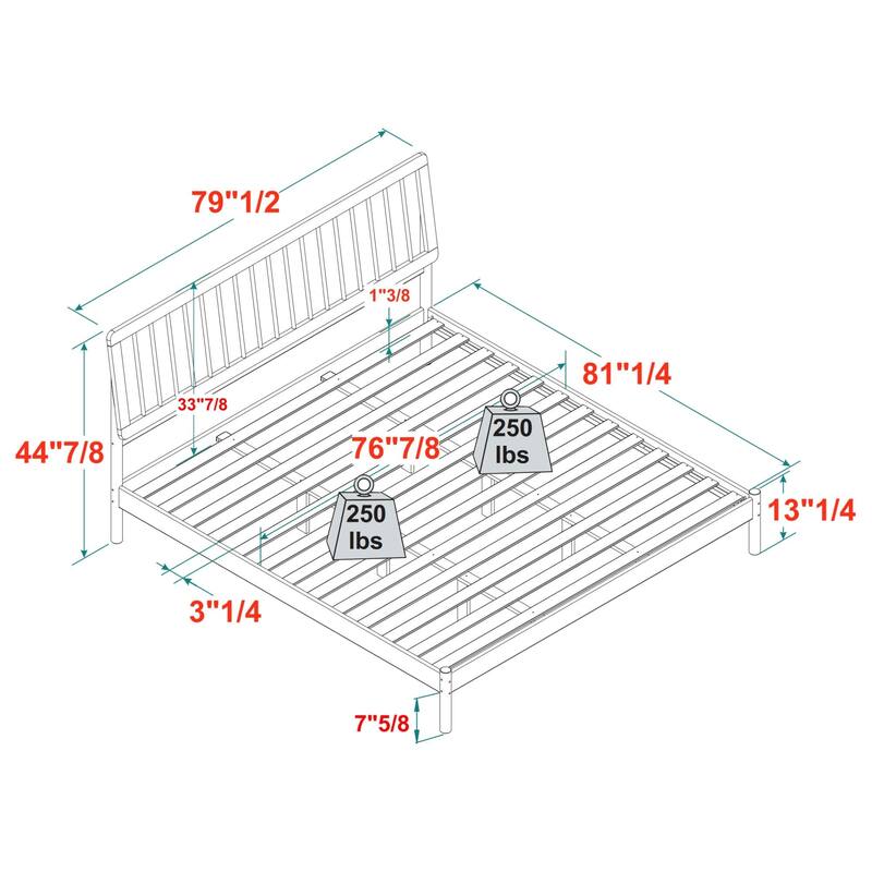 Solid Wood King Size Bed Frame with Mid-Century Modern Style and Slat-Back Design - Easy Assembly