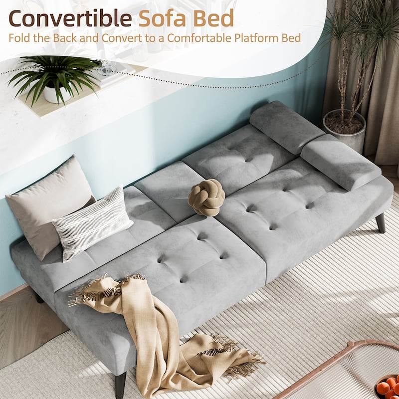 3-in-1 Convertible Sofa Bed with Folding Cup Holders & Adjustable Backrest – Modern Futon with Removable Armrests