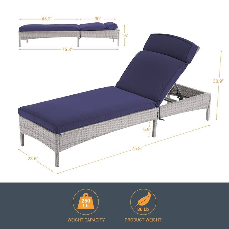 LIVOOSUN 2Pcs Patio Chair Rattan Single Lounge Water-Repellent Cushion