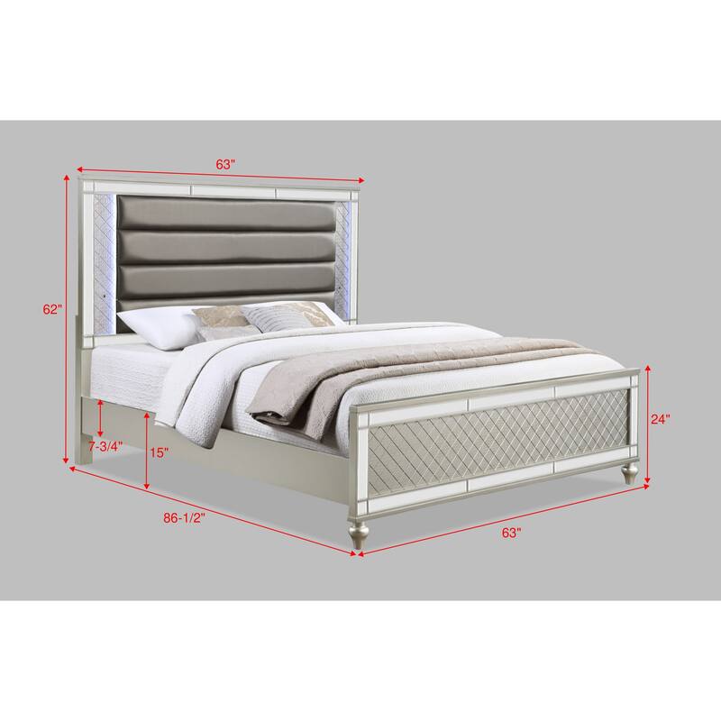 Madie Champagne LED Faux Leather Upholstered Panel Bed