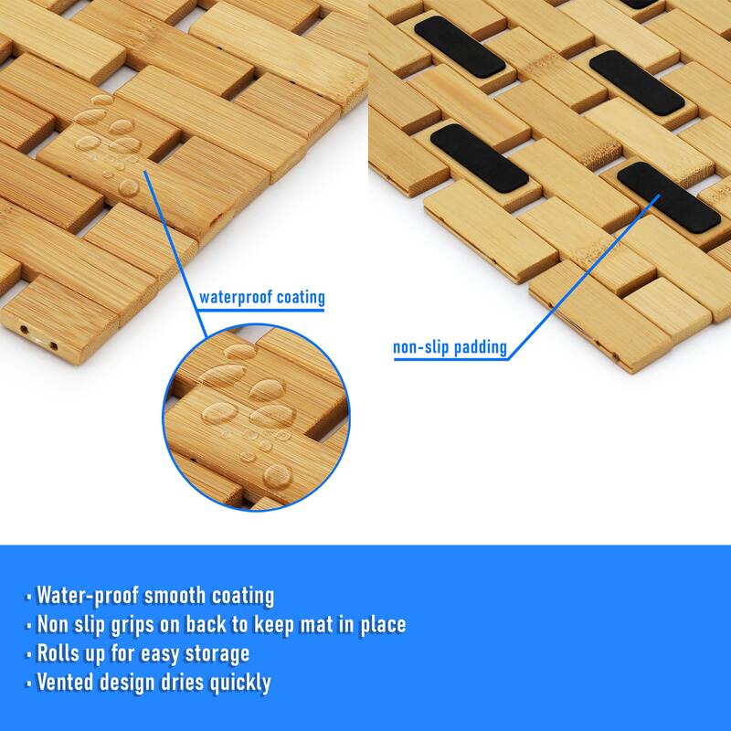 MegaChef Bamboo Wood 16.25 x 24.5 Inch Rectangle Bathroom Mat