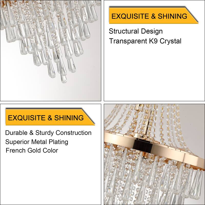 Modern Gold Crystal Chandeliers, Contemporary Luxury Pendant Ceiling Lighting Fixture, Round Gold Crystal Pendant Lighting