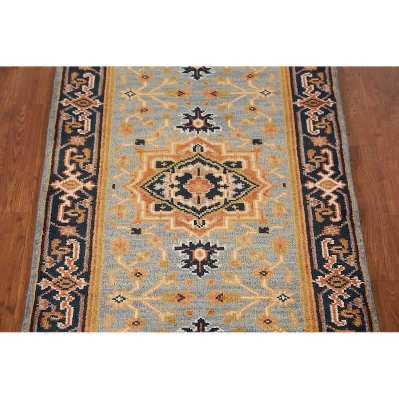 Light Blue Heriz Serapi Indian Runner Rug Handmade Wool Carpet - 2'8" x 7'10"