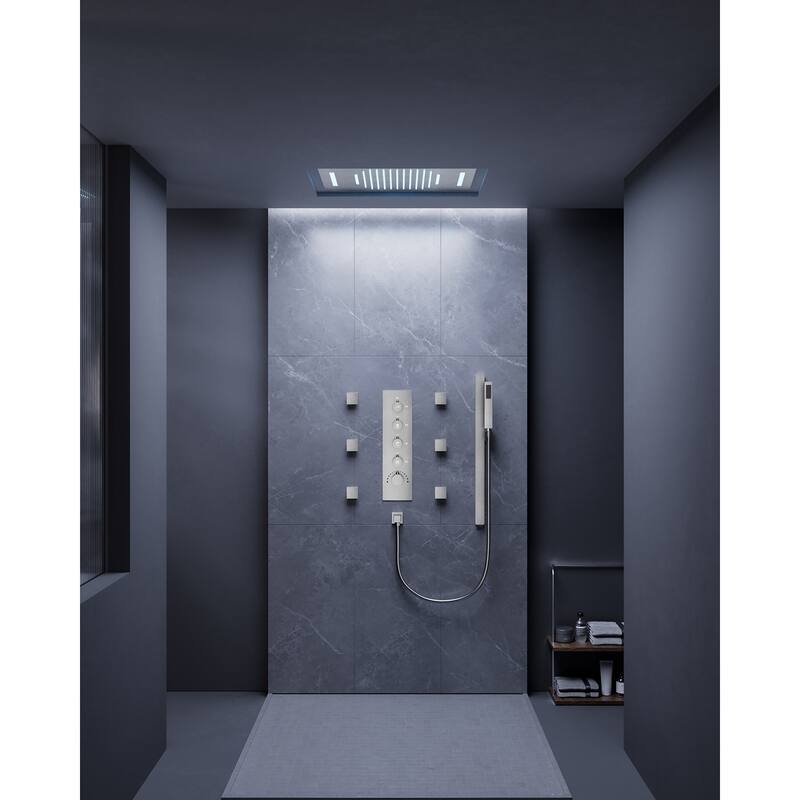 Multi-Function Thermostatic Shower System – Rainfall, Waterfall, Body Jets & LED Smart Control - 15*23