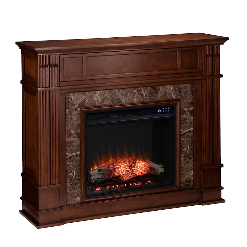 SEI Furniture Maple Faux Stone Electric Media Fireplace