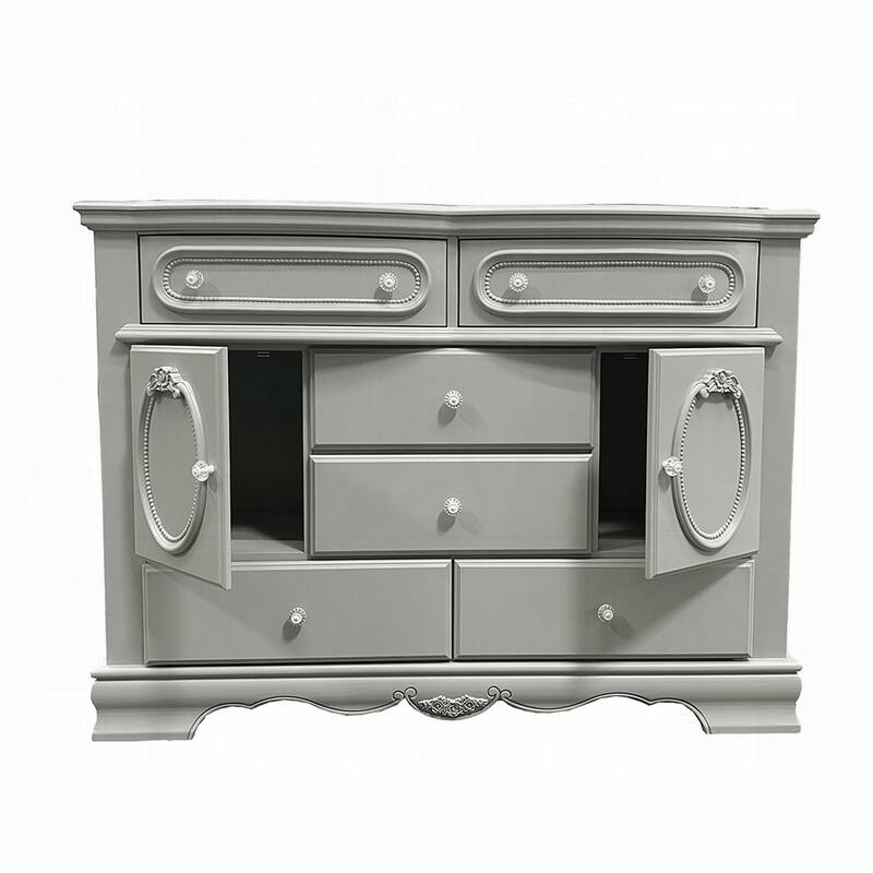 Auri Kids Wide Dresser Chest with 6 Drawers, Scalloped Base, Gray Wood
